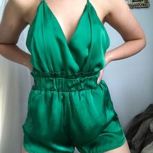 Fashion Nova green satin romper
